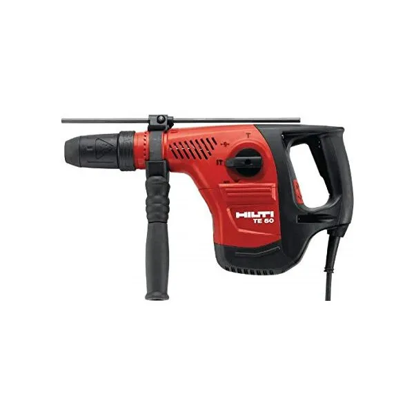 A red and black hammer with a wire
