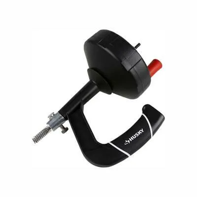 A black and red handle is on the side of a black object.