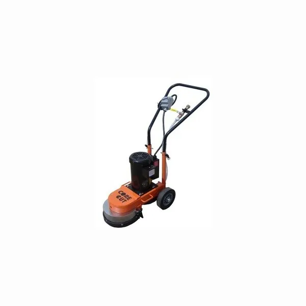 A floor grinder is shown with the handle down.
