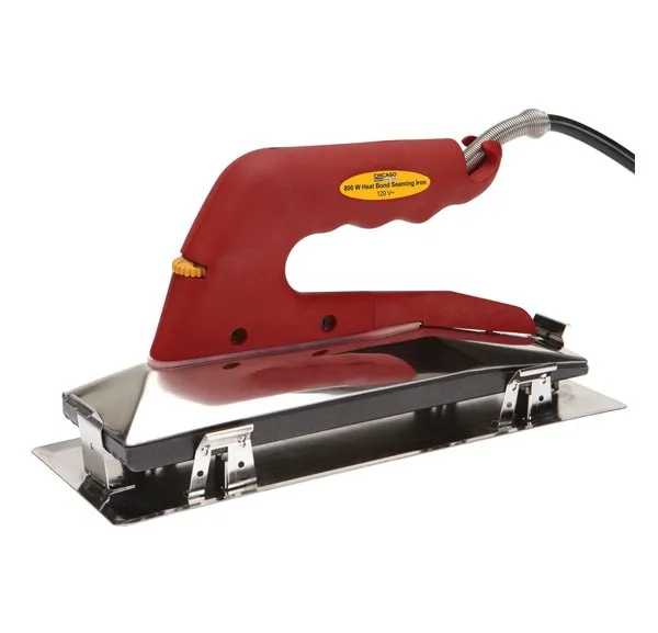 A red and yellow machine is on the floor