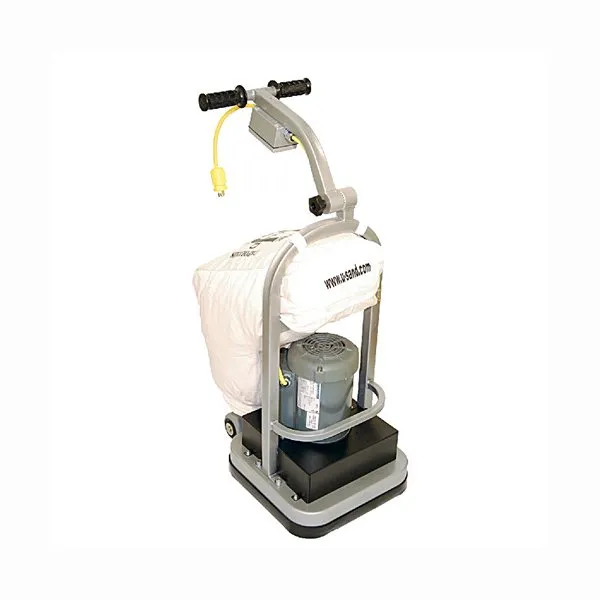 A floor scrubber with a bucket on top of it.