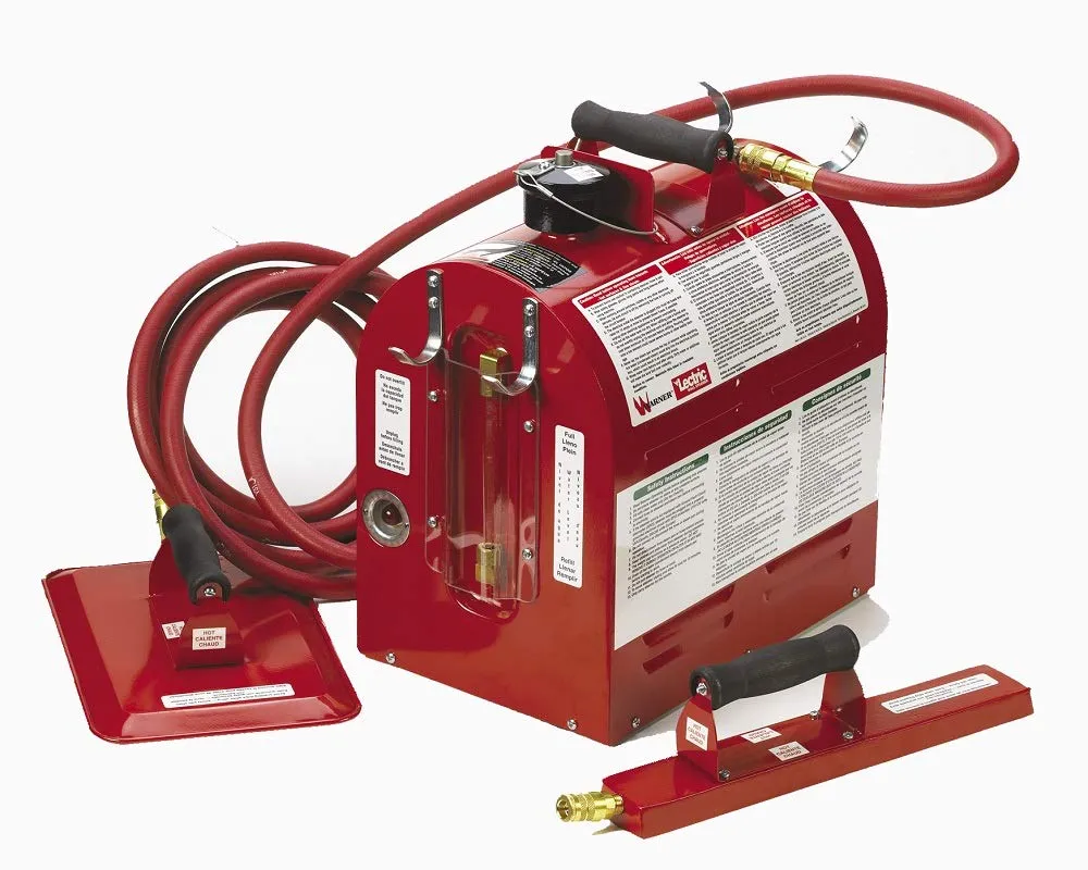 A red machine with two hose and a pump.