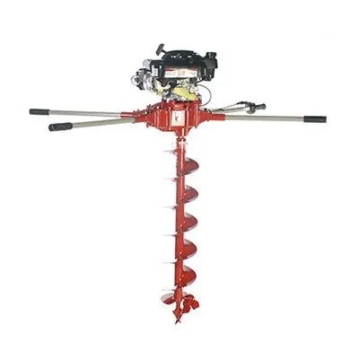 A red and white picture of an electric auger.