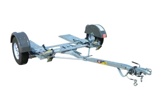 A boat trailer with two wheels attached to it.