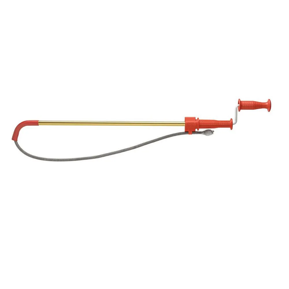 A red and yellow hose with a handle.