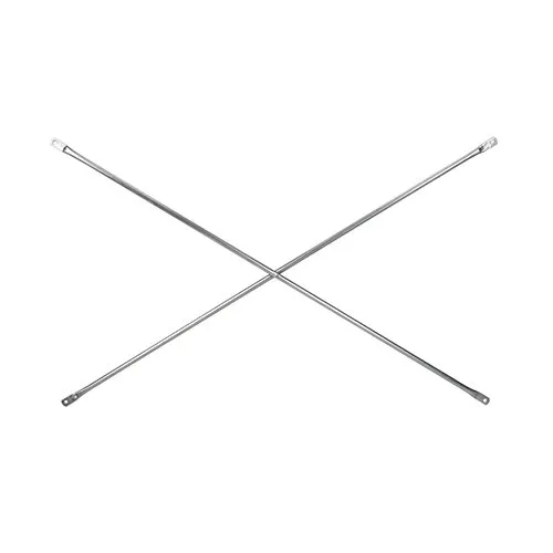 A pair of crossed metal poles with one pole bent to the side.