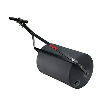 A black hand held roller with handle and a red handle.