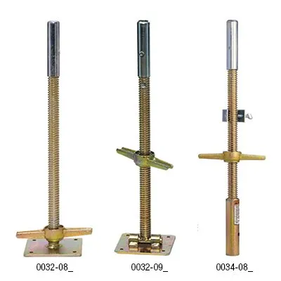 A group of three different types of scaffolding posts.