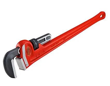 A pipe wrench is shown with the end bent.
