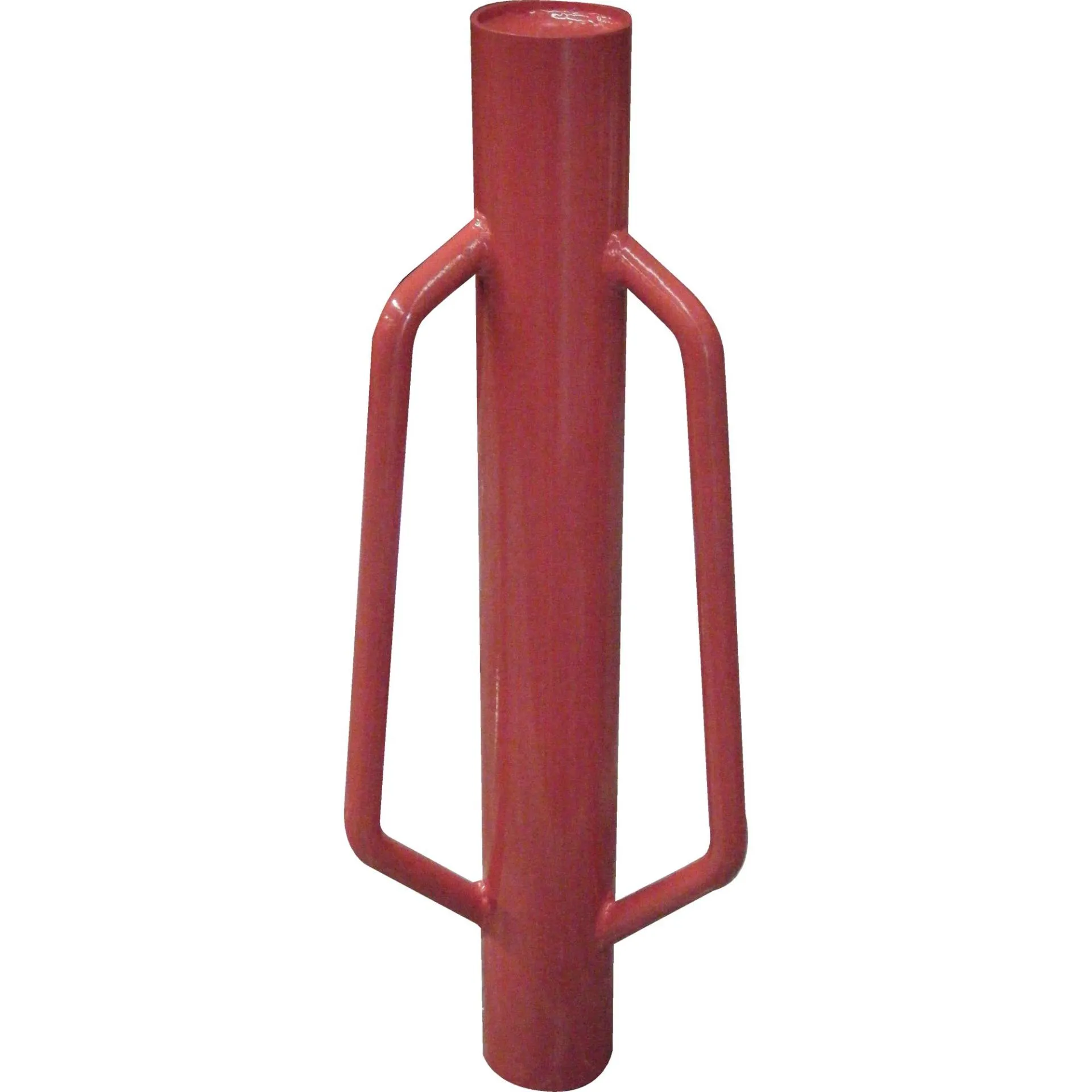 A red pole with two handles on top of it.