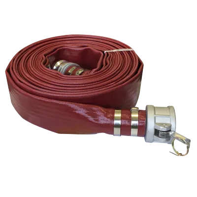 A red hose with a metal end is shown.
