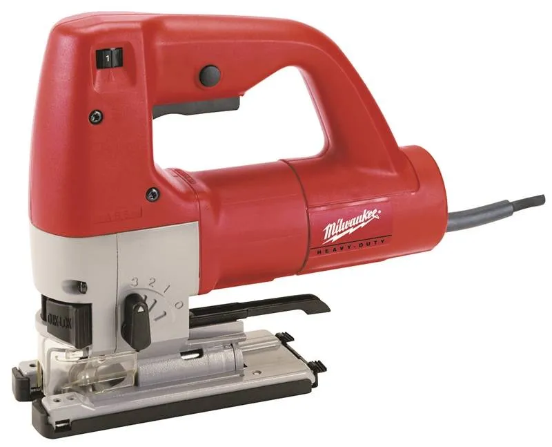 A red and white picture of a power tool.
