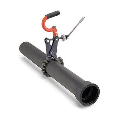 A pipe being held by a clamp and attached to the end of a tube.