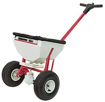 A red and white cart with wheels on it