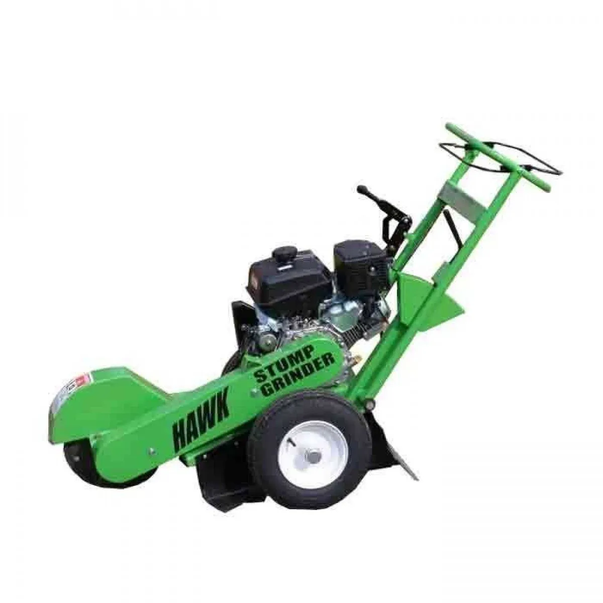 A green stump grinder with a black engine.